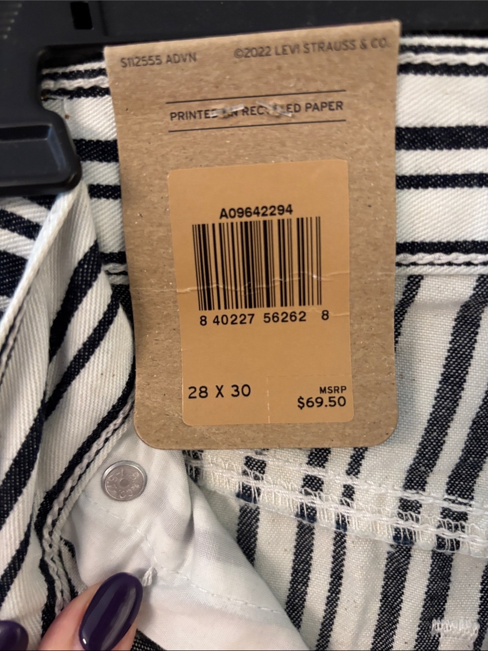 Levi's Black & White Vertical Stripe Straight Leg Jeans - Picture 4 of 8